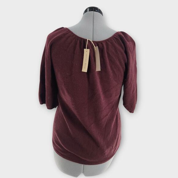 Vertical Design Cashmere Top Women's XL Merlot 2-Ply Short Sleeve Scoop Neck NWT - Picture 4 of 7
